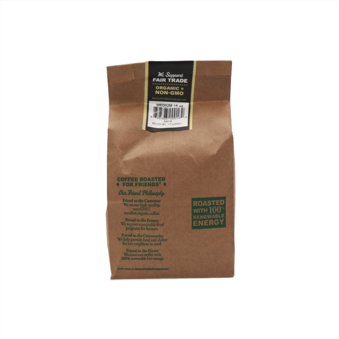 VT Coffee Co. Organic Medium 14oz. Bag
